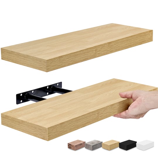 Sorbus 2 Pack 16 Inch Coastal Rectangle Floating Shelves - for Home DAcor to Display Trophies, Books, Frames, and more (Maple) - Maple